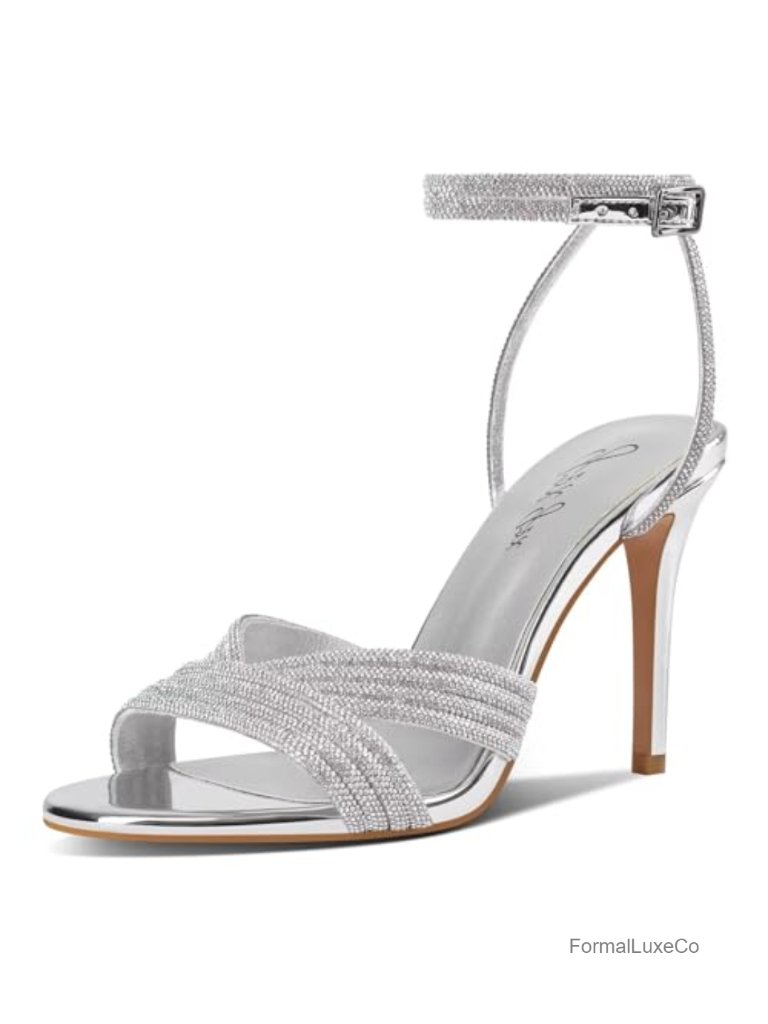Rhinestone Stiletto Heels Open Toe Ankle Strap Wedding Shoes